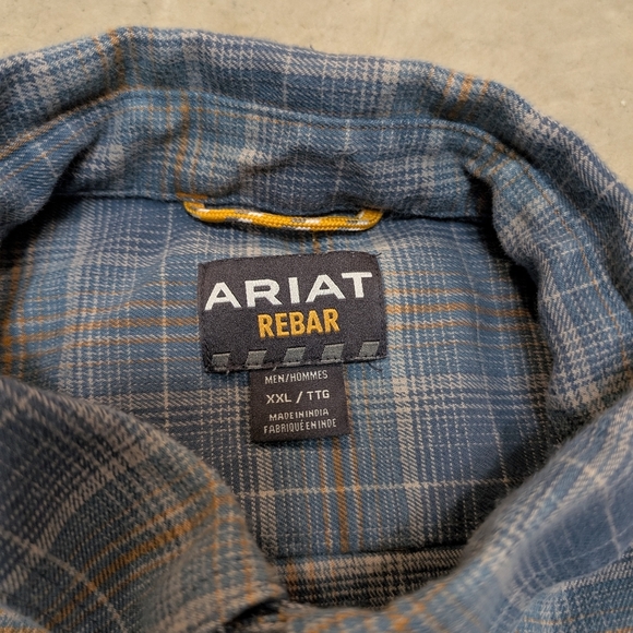 Ariat Rebar Button Down Flannel Plaid Blue Gray Long Sleeve Mens XXL - Picture 2 of 9